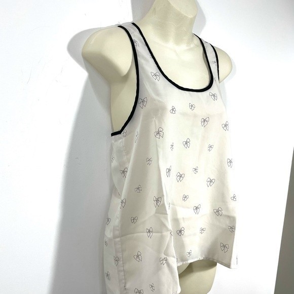 American Rag Sheer Off White & Black Bow Outline Racerback Tank Top - Picture 3 of 10
